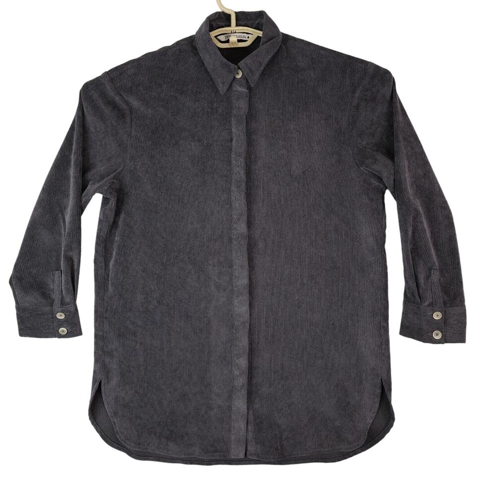 Zara Corduroy Fine Cord Oversized XS Button Up Hi-Low Hem Long Sleeve‎